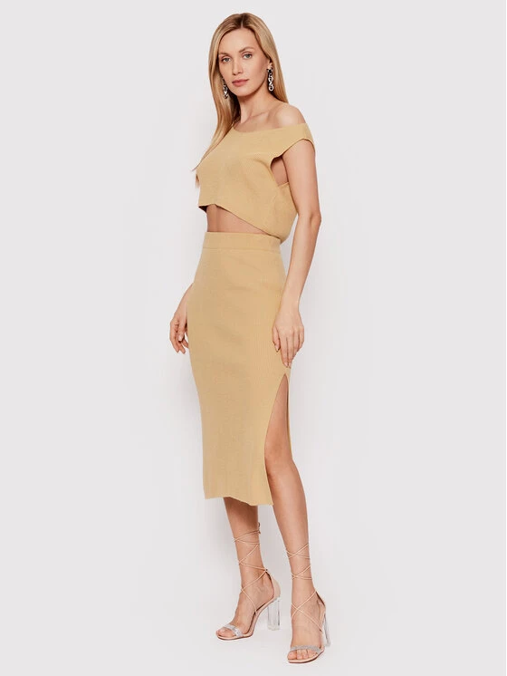 DeeZee Γυναίκες Tops Σετ τοπ και φούστα Onyx Lavish KMPD0004 Μπεζ Slim Fit Μπεζ