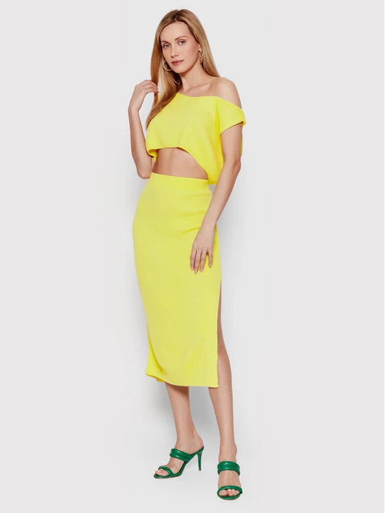 DeeZee Γυναίκες Tops Σετ τοπ και φούστα Onyx Lavish KMPD0004 Κίτρινο Slim Fit Κίτρινο