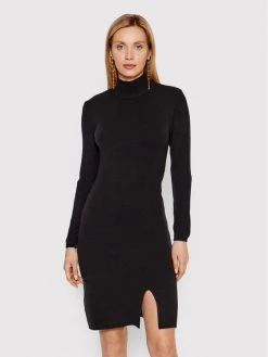 DeeZee Γυναίκες Πλεκτά Φορέματα Φόρεμα υφασμάτινο Ancona LF039 Μαύρο Slim Fit Μαύρο