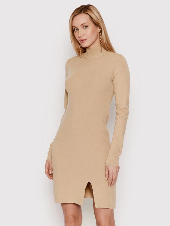 DeeZee Γυναίκες Πλεκτά Φορέματα Φόρεμα υφασμάτινο Ancona LF039 Μπεζ Slim Fit Μπεζ