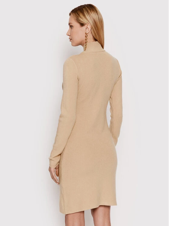 DeeZee Γυναίκες Πλεκτά Φορέματα Φόρεμα υφασμάτινο Ancona LF039 Μπεζ Slim Fit Μπεζ - Image 3
