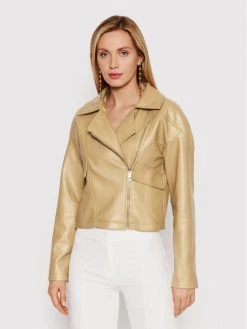 DeeZee Γυναίκες Δερμάτινα Μπουφάν Μπουφάν από απομίμηση δέρματος Ivy PKH054 Μπεζ Regular Fit Μπεζ