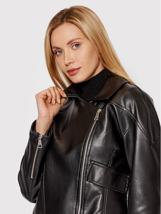 DeeZee Γυναίκες Δερμάτινα Μπουφάν Μπουφάν από απομίμηση δέρματος Ivy PKH054 Μαύρο Regular Fit Μαύρο - Image 4